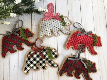 Rustic Burlap Bear Christmas Ornament