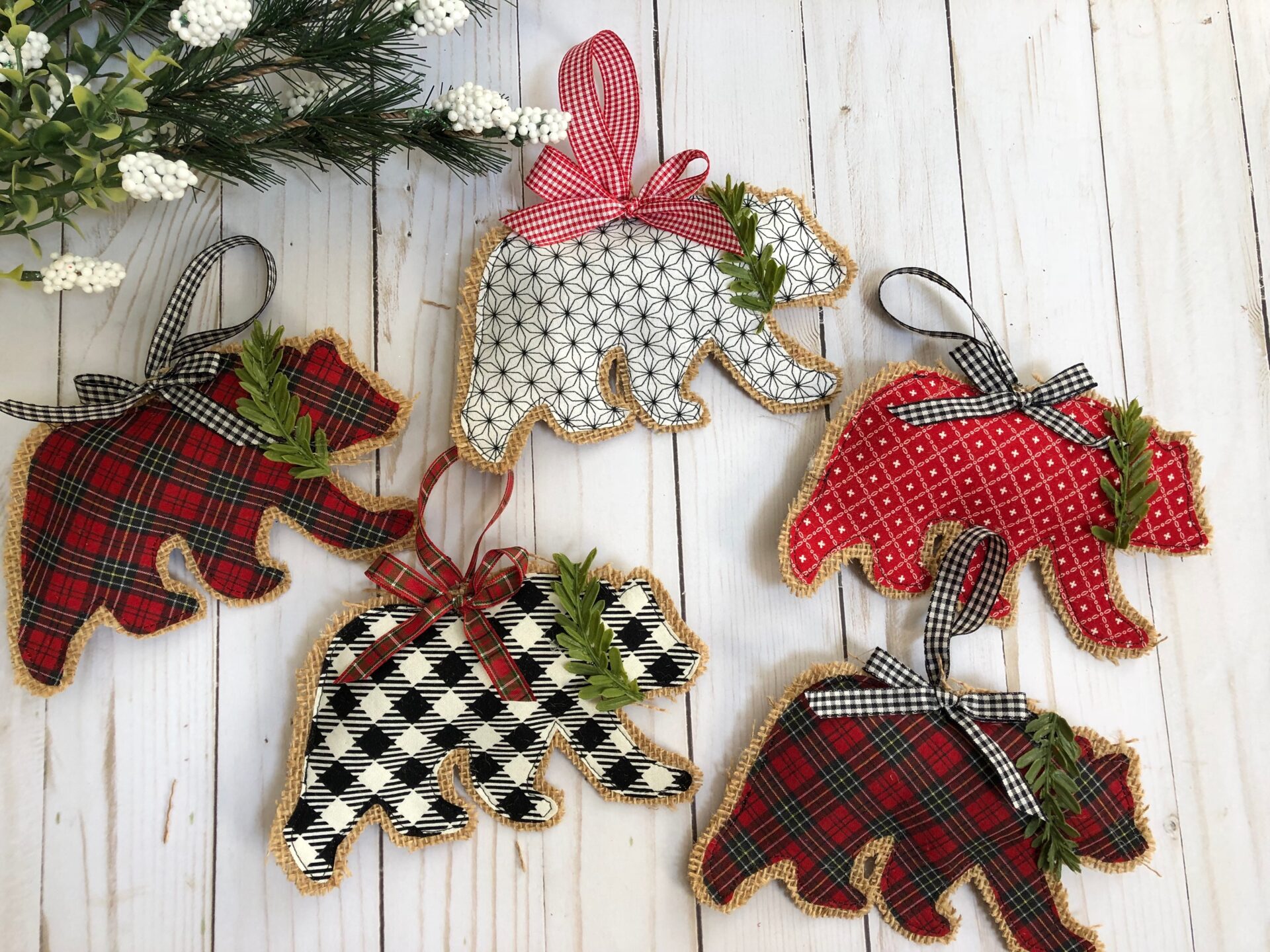 Rustic Burlap Bear Christmas Ornament