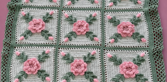 Afghan Crochet Blanket with Roses