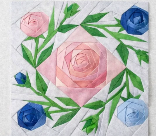 Floral Rose Foundation Paper Piecing Quilt Block Tutorial