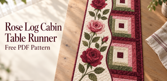 Rose Log Cabin Table Runner Pattern with Free PDF